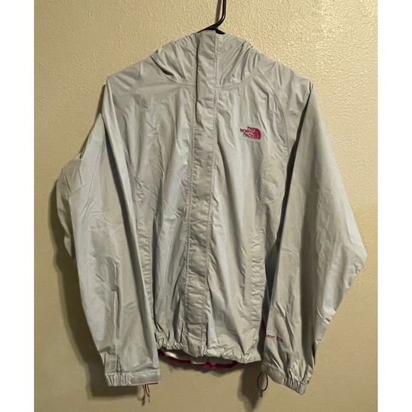The North Face Women's HyVent 2.5L Gray Pink Hooded Rain Jacket Coat Medium - Picture 1 of 11